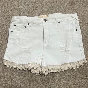 White Lace Trim Denim Shorts